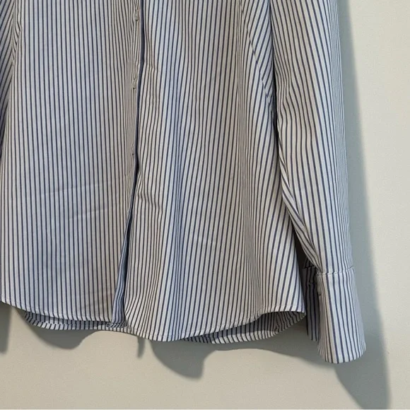 Ministry of Supply Women's White and Blue Striped Button-Down Shirt - Picture 12 of 12